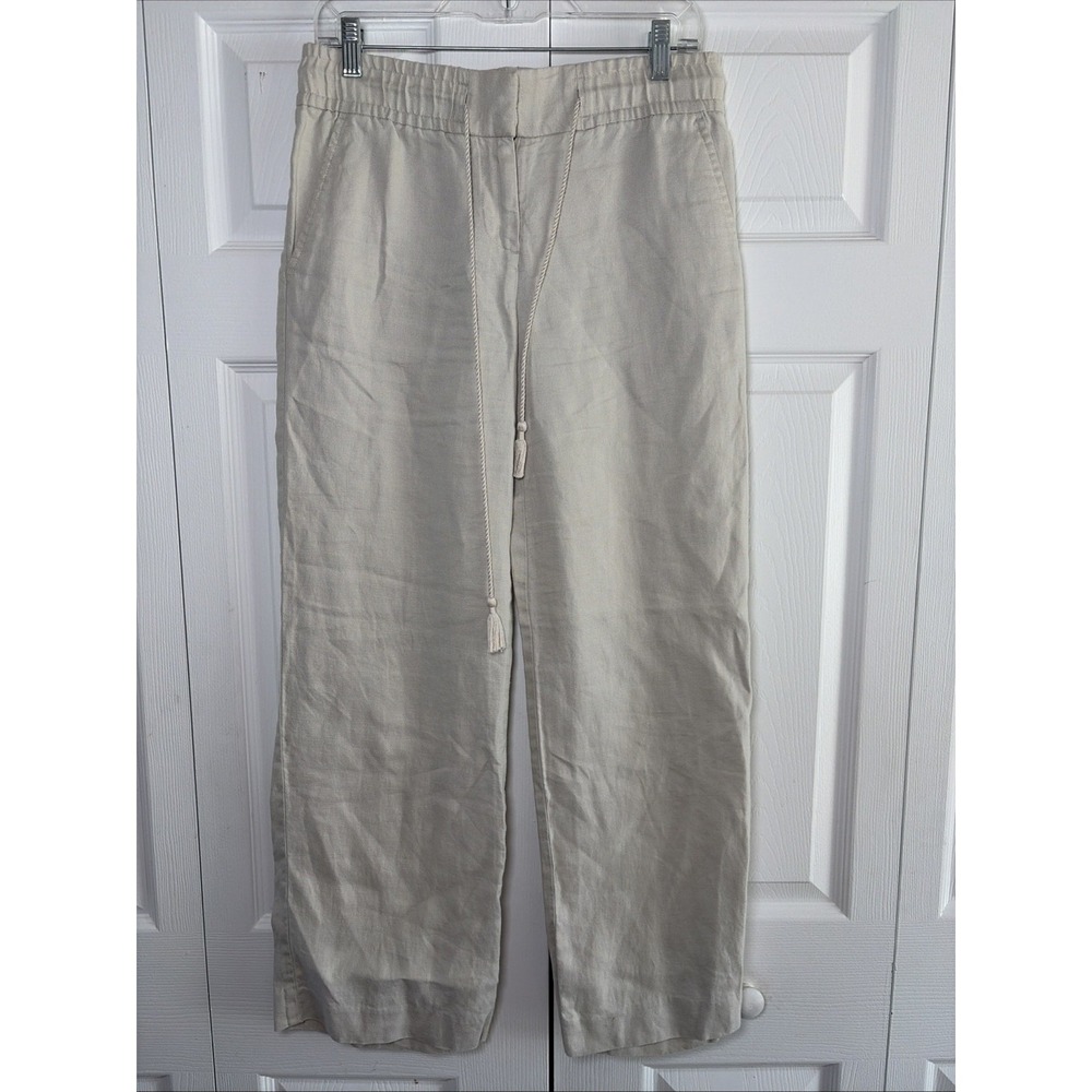 Ann Taylor LOFT Linen Wide Leg Pants Womens Size 0 Beige Coastal Trousers Lux